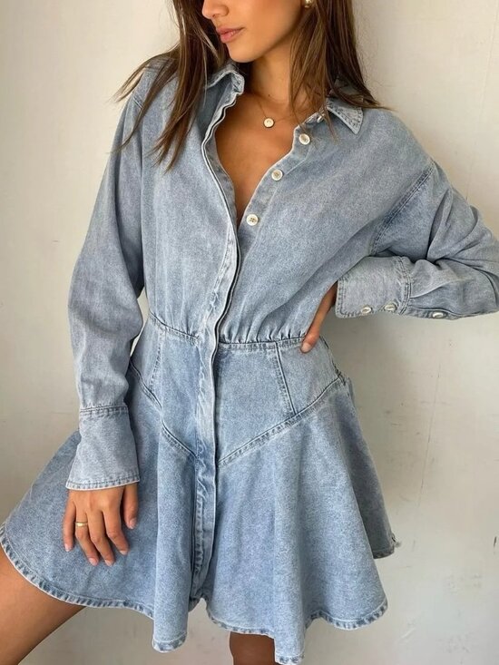 Mon Renn Dresses & Skirts - Mon Renn Lain Denim Shirt Dress M